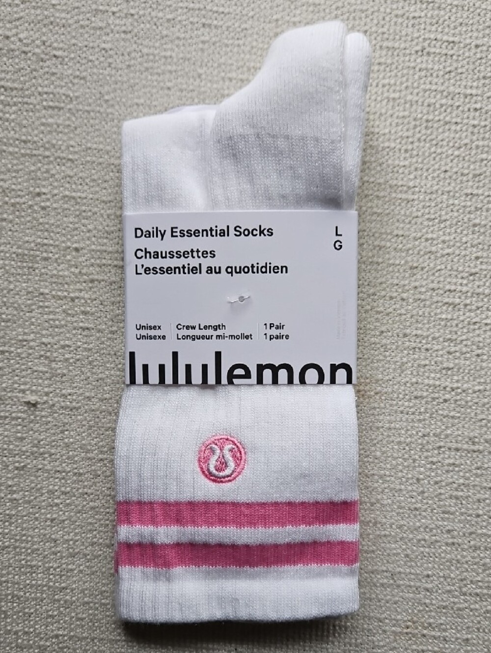 lululemon athletica White Crew Socks with Pink Stripe and Logo - Picture 9 of 9